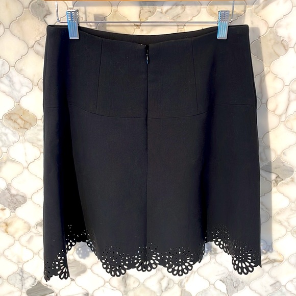 Loft, black laser cut midi skirt, geometric pattern cut out at bottom. Size 2 - Picture 7 of 14